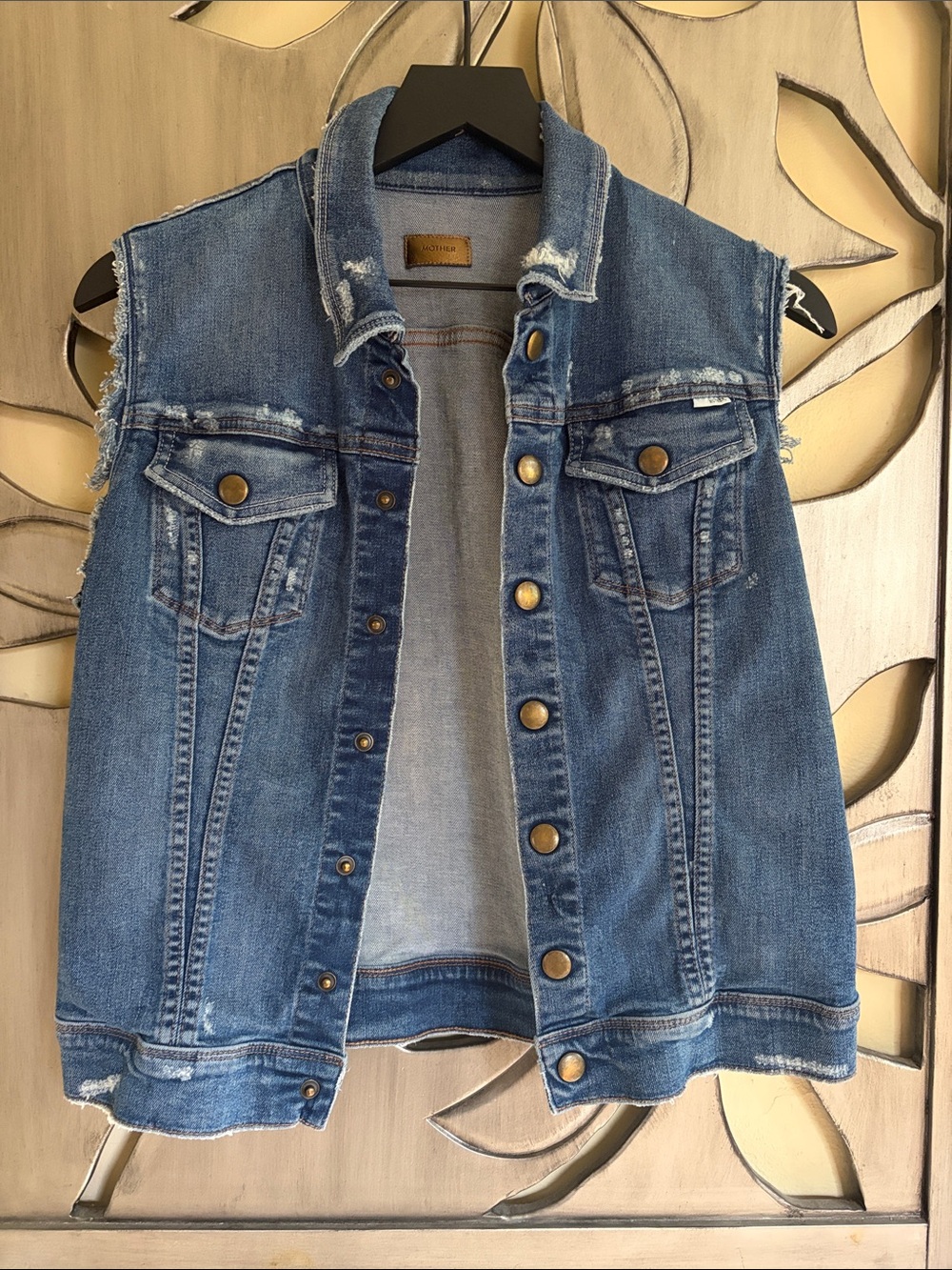 Mother The Bruiser Denim Vest Bronze Snaps Stretchy Medium